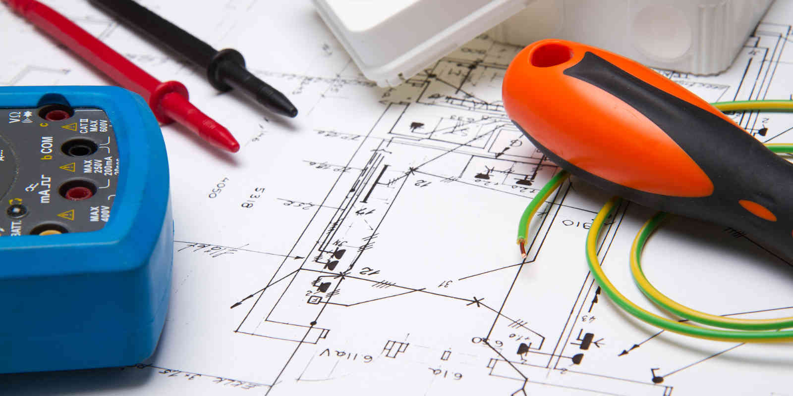 electrical instruments on blueprint