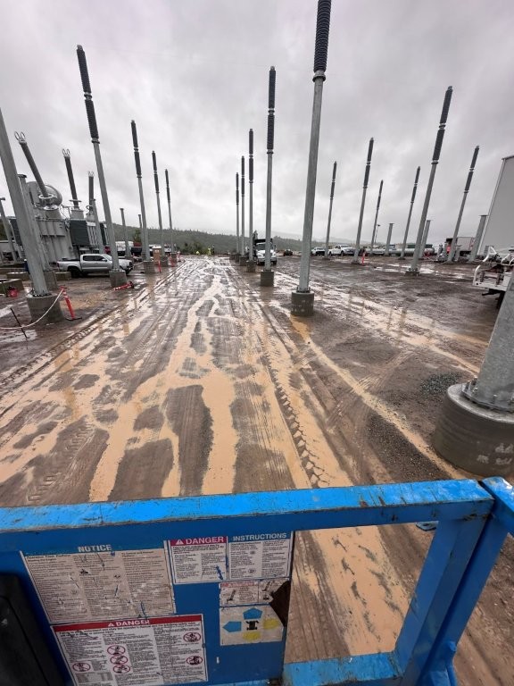 Rainy day outside on a commercial electrical project